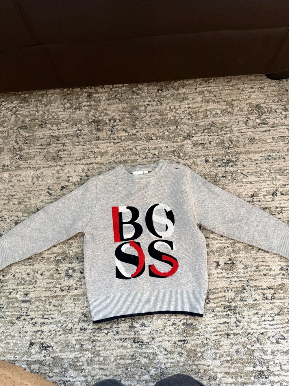 Boss Gray Crewneck Sweater with Black & Red Logo